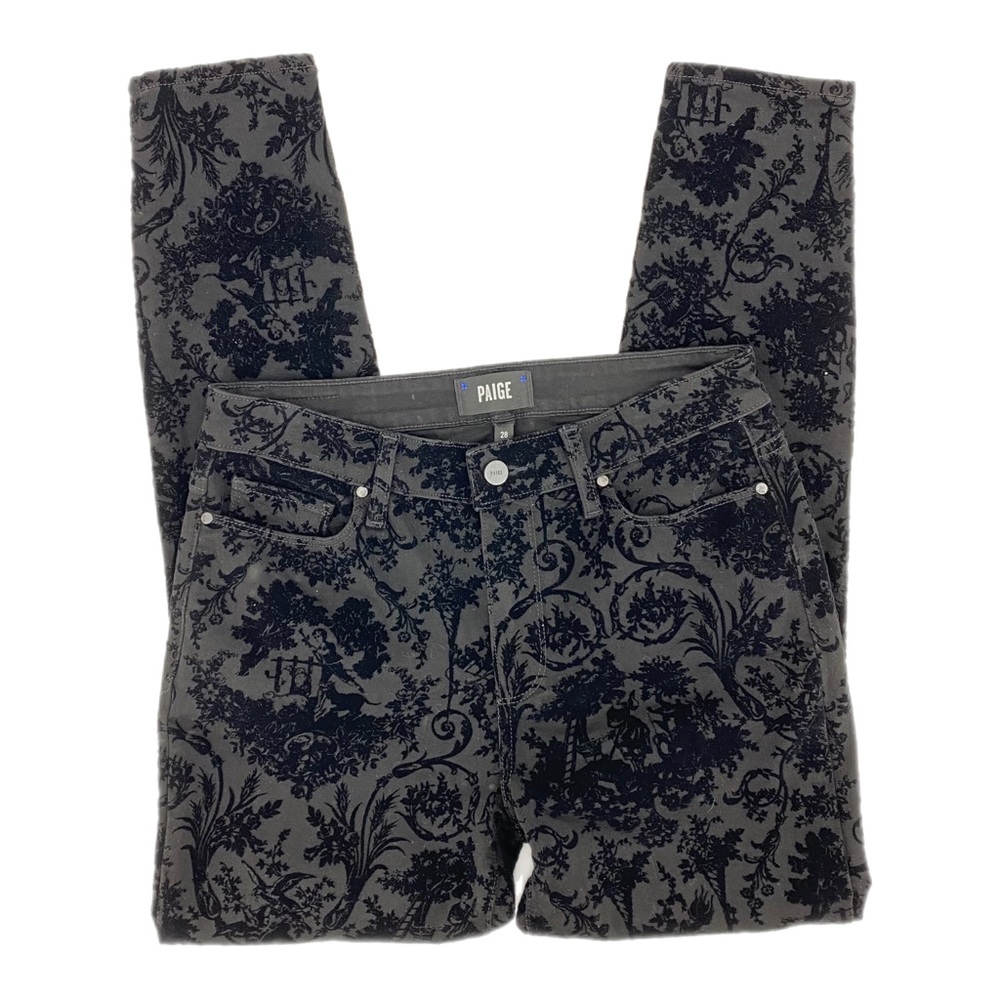 PAIGE Black Hoxton Ankle Velvet Printed Jeans Pants